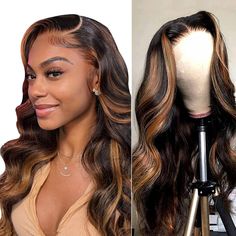 PRICES MAY VARY. Highlight Lace Front Wig Human Hair Material：100% Unprocessed Grade 10A Brazilian Virgin Human Hair, HD Transparent Lace, Clean, Healthy, Soft and Bouncy, Natural, Tangle free, No Shedding, Full and Thick. Ombre Lace Front Wig Human Hair Texture: Highlight 1B/30 Body Wave Lace Front Wigs Human Hair 180% Density Glueless Transparent Lace Frontal Wigs Pre Plucked with Baby Hair Natural Hairline, Hair Knots are Very Small and Can be Bleached: Most Fashion Popular Style, Can be Dyed Hair Color Images, Dunner Wordend Haar, Best Hair Dye, Blond Ombre, Ombre Brown, Blonde Lace Front Wigs, Cheap Human Hair, Wig Human Hair, Hair Color Highlights