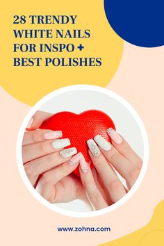 Discover the excitement of white nails with these 28 inspiring designs for your next manicure. Trendy White Nails, White Sparkly Nails, Of White Nails, White Almond Nails, Sparkle Nail Polish, Festive Nails, White Tip Nails, White Glitter Nails