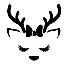 a black and white silhouette of a deer's head with horns, eyes and ears