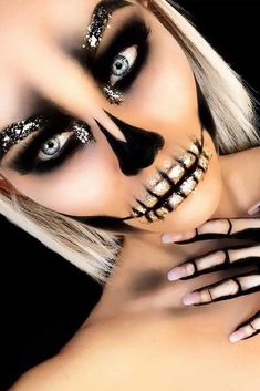 Cool Skeleton Makeup, Skeleton Makeup Ideas, Makijaż Sugar Skull, Carnaval Make-up, Halloween Makeup Sugar Skull, Halloween Make-up Looks, Halloweenský Makeup, Cool Skeleton, Cute Halloween Makeup