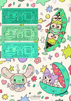 an image of cartoon characters and money on a phone screen with the caption's name