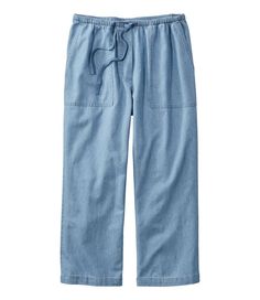 Women's Sunwashed Pants, Denim Straight-Leg Crop | Cropped & Capri at L.L.Bean Stretch Cotton Capris With Pull-on Style, Medium Wash Cropped Leg Bottoms For Everyday, Everyday Cropped Leg Medium Wash Bottoms, Everyday Medium Wash Cropped Bottoms, Cotton Cropped Leg Bottoms For Summer, Stretch Cotton Pull-on Capris, Summer Stretch Pull-on Jeans, Relaxed Fit Cotton Pull-on Capris, Everyday Relaxed Fit Washed Bottoms