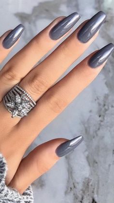 January Nail Colors, French Ideas, Grey Nail, Grey Nails, January Nails, Gray Nails, Round Nails, Ideas Nails, Colorful Nail Designs