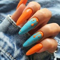 Simple Summer Nails Stiletto, Neon Almond Nails Summer, Pride Chrome Nails, Two Toned Nails Designs, Crazy Nails Ideas, Animated Nails, Beachy Nails, Unghie Sfumate, Crazy Nail Art