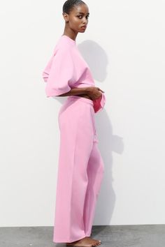 OVERSIZED INTERLOCK T-SHIRT - Pink | ZARA United States Crochet Coat, Twin Set, T Shirt Oversized, Long Shorts, Cotton Fleece, Zara United States, Blazer Dress, Oversized Tshirt, Linen Shirt