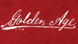 the golden age logo is shown in white ink on a red background with an old - fashioned