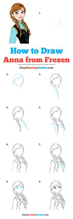 Disney Drawing Tutorial, Frozen Drawings, Anna From Frozen, Easy Disney Drawings, Easy Drawing Tutorial, Drawing Tutorials For Kids, Disney Art Drawings, Princess Drawings, Drawing Tutorial Easy