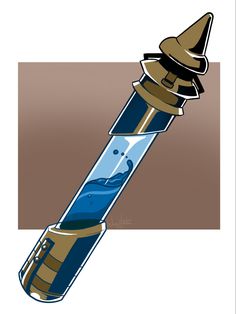 an illustration of a glass tube filled with blue liquid and floating in the water inside