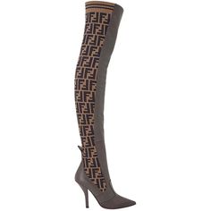 Fendi Rockoko Brown Ff Logo Stretch Knit Sock Thigh High Otk Heel Pump Boot 35 ********** Fendi ********** Brand: Fendi Size: 35 (Know Your Fendi Size) Name: Rockoko Color: Brown Style: Thing High Boots Material: Leather / Knit Tall Otk Over The Knee Thigh High Boots Pointed Front Toe Brown Smooth Leather Material Ff Logo Jacquard Stretch Ribbed Knit Sock Material Pull On Style, No Zipper Thin Back Heel Brand New In Box, Comes With Original Box And Dust Bag 100% Authentic Or Your Money Back Grea White Leather Booties, White Leather Ankle Boots, Fendi Boots, Embossed Boots, Fabric Boots, Luxury Boots, Leather Thigh High Boots, Leather Biker Boots, Ff Logo