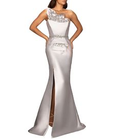 Shop for Terani Couture 3D Beaded Asymmetrical One Shoulder Sleeveless Side Slit Gown at Dillard's. Visit Dillard's to find clothing, accessories, shoes, cosmetics & more. The Style of Your Life. Silver Anniversary Party, Silver Anniversary, Mermaid Silhouette