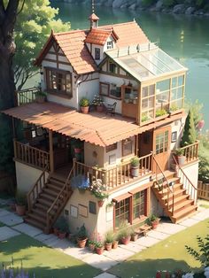 an artist's rendering of a house on the water