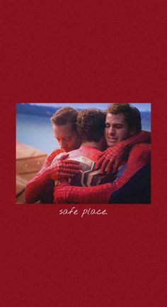 two people hugging each other in front of a red background with the words salt place on it