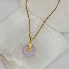 18K gold stainless steel set with lavender Jade Jade Necklaces, Fuchsia Necklace, Lavender Necklace, Lavender Jade, Spiritual Necklace, Twisted Chain, Buddha Necklace, Gemstone Earrings Gold, Simple Chain