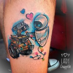 Disney Watercolour, Walle And Eve, Disney Watercolor Tattoo, Moana Tattoos, Disney Couple Tattoos, Eve Tattoo, Walle Y Eva, Eve Wall, Matching Tattoos For Couples