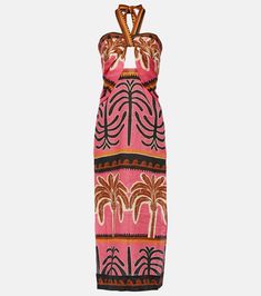 Printed cutout linen midi dress in pink - Johanna Ortiz | Mytheresa Summer Midi Dress With Cutout For Vacation, Summer Cutout Midi Dress For Vacation, Cutout Midi Dress For Vacation, Pink Linen Midi Dress For Beach, Beach Halter Neck Midi Dress With Cutout, Luxury Cutout Beach Dress, Johanna Ortiz Wedding Dress, Johanna Ortiz Fall 2023, Johanna Ortiz White Dress