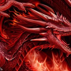 a red dragon with flames in the background