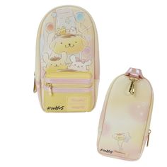 How Cute Is This?! Sanrio Loungefly Pompompurin & Macaroon Carnival Stationery Mini Backpack. Use For Makeup, Accessories And More. The Loungefly Pompompurin Carnival Case Shows Your Favorite Friends As They Coast Through The Sky. On The Front, Pompompurin Rides A Rollercoaster With Macaroon. The Front Zipper Pocket Gives Shape To Their Coaster Cart While Giving Extra Space To Store Your Essentials. A Pompompurin-Shaped Balloon Appears On The Back Of The Case, And A Durable Lobster Clip Appears Kawaii Yellow Travel Bag, Yellow Kawaii Travel Bag, Kawaii Yellow School Bag, Yellow Kawaii School Bag, Yellow Kawaii Style Travel Bags, Yellow Kawaii Bag For Back To School, Cute Yellow Backpack Bag, Yellow Travel Pouch Pencil Case, Yellow Travel Pencil Case Pouch