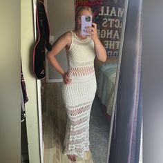 Crochet White Boho Dress. Great Quality, Thick Material Used To Crochet So Won’t Rip. Maxi Fit. Never Worn Other Than Pictures. Perfect For Summer. I Am 5’9” And It Was Too Short, That’s The Only Reason I Am Selling. Love This Dress! White Fitted Maxi Dress For Beach, Fitted White Maxi Dress For Beach, Chic White Long Crochet Dress, Long White Chic Crochet Dress, White Fitted Crochet Summer Dress, White Fitted Crochet Dress For Summer, White Crochet Maxi Dress For Party, White Fitted Bohemian Maxi Dress, White Fitted Bohemian Crochet Dress