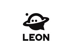 a black and white logo with the word leon in it's center, surrounded by an image of saturn