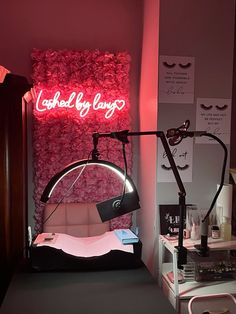 Lash Room Small Spaces, Lash And Hair Studio Ideas, Lash Table Set Up, Lash Decor Interior Design, Eyelash Studio Ideas, Lash Extension Room Ideas, Lash Room Decor Small Spaces, Lash Bed Setup, Eyelash Room Decor