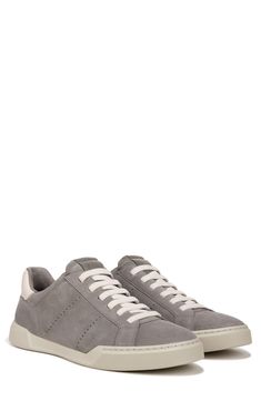 Slight perforations lend superior breathability to the smooth leather upper of this low-profile lace-up sneaker. Leather upper and lining/rubber sole Imported Low-top Sneakers With Vented Sides And White Sole, Gray Slip-on Sneakers With Perforations, Classic Gray Slip-on Sneakers, Low-top Suede Slip-on Sneakers With Branded Insole, Gray Perforated Slip-on Sneakers, Sporty Slip-on Suede Sneakers, Low-top Perforated Slip-on Sneakers For Sports, Modern Low-top Slip-on Sneakers With Perforations, Modern Suede Sneakers With Perforations