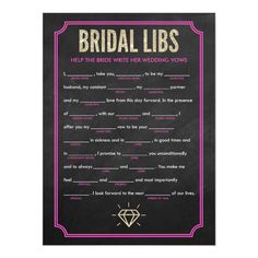 a black and pink bridal libs wedding game