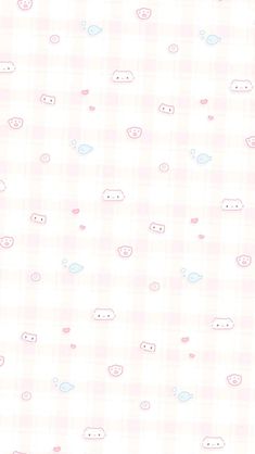 a pink and white checkered wallpaper with different shapes