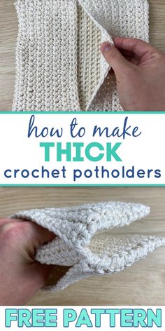 the crochet potholder pattern is shown with text that reads how to make thick crochet potholders