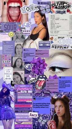 a collage of photos with different images and words on it, including an image of a woman's face