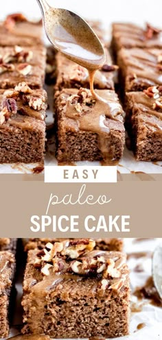 easy palen spice cake with chocolate frosting and pecans on top