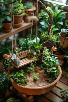 a potted plant with some plants hanging from it's sides