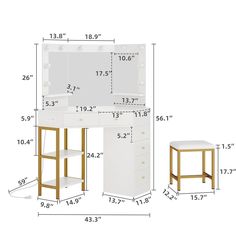 an image of a vanity and stool with measurements