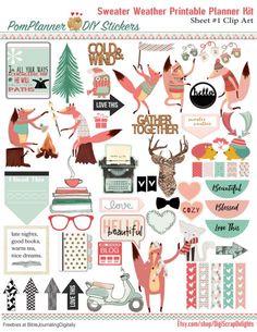 a bunch of different types of stickers on a white background with words and pictures