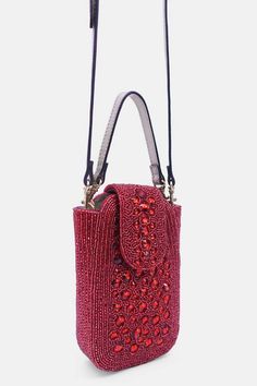 Maroon, red clutch with crystal, glass, stone embellishment. Comes with small and long detachable handle. - Aza Fashions Maroon Crystal, Embellished Clutch, Red Clutch, Maroon Red, Crystal Stone, Clutch Handbag, Aza Fashion, Handbag Accessories, Crystal Glass