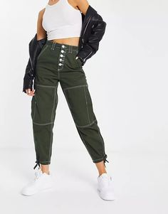 River Island utility cargo pants in khaki | ASOS