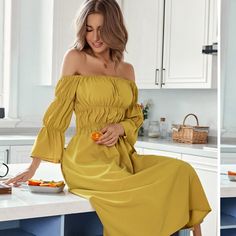 Mustard Dress Nwot. Off-shoulder Midi Dress For Brunch In Fall, Off-shoulder Midi Dress For Date Night In Spring, Yellow Off-shoulder Midi Dress For Brunch, Chic Off-shoulder Sundress For Brunch, Yellow Off-shoulder Brunch Dress, Yellow Off-shoulder Dress For Brunch, Flowy Off-shoulder Midi Dress For Casual Wear, Fall Off-shoulder Midi Dress For Day Out, Off-shoulder Midi Dress For Casual Wear