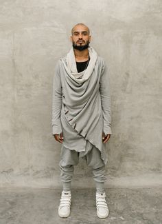 "Festival Outfit Men, Jedi Robe, Ceremonial Robe, VALO KENOBI GRAY Misty  \"Every jedi is an offspring of a great master\"   An elegant jedi styled cloak hoodie. A truly multifunctional hooded cloak made from extremely soft and durable 100% high quality babyterry cotton. The colour is an elegant shade of Grey Misty.    Multiple button attachment variations enable you to adjust the look of this hoodie to suit different occasions. Use it open as a stylish and elegant cardigan, or close it up for a Jedi Outfit, Jedi Robe, Grey Jedi, Elegant Cardigan, Festival Outfits Men, Mens Fashion Sweaters, Burning Man Outfits, Misty Grey, Hooded Cloak