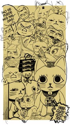 a bunch of cats that are drawn in black and yellow