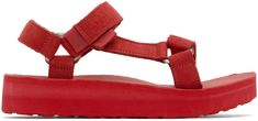 Teva - Red Midform Universal Leather Sandals Red Sandals With Adjustable Strap And Round Toe, Red Suede Round Toe Sandals, Tomato Puree, Teva Sandals, Eva Foam, Velcro Straps, Flat Sandals, Women's Shoes Sandals, Leather Sandals