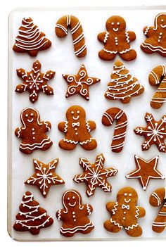 many different types of ginger cookies on a tray