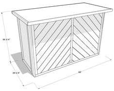 the side view of a wooden storage cabinet with measurements for each door and bottom section