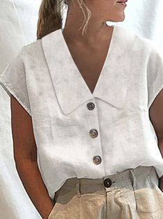 Tunic Fashion, White Blouses, Blouse Summer, Linen Fashion, Women Blouse, Mode Inspiration, Linen Women, Linen Clothes