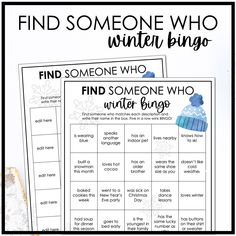 two winter games for kids with the words find someone who is on top of them