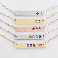 When you are looking for the perfect gift, whether for yourself, a friend, mom, or grandma, look no further than these gorgeous birthstone bar necklaces.Standard chain length is 18”. There are chain length upgrades available in my shop for purchase. ☺️Each bar necklace is handmade, right here in my studio. I set each genuine Swarovski crystal stone by hand, one at a time, to your specifications! The bar & chain are both composed of HYPOALLERGENIC stainless steel, that will not rust or tarnish, o Bar Necklaces, Dainty Diamond Necklace, Necklace For Mom, Diamond Solitaire Necklace, Gold Bar Necklace, Personalized Gifts For Mom, Solitaire Necklaces, Mom Jewelry, Mom Necklace