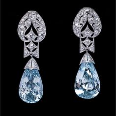 Vintage Aquamarine Diamond Earrings, 4.5ct American Diamond & 6.80ct Tear Drop Aquamarine Handmade Earrings, Purity 925 Silver Earrings - Etsy Platinum Earrings, Aquamarine Earrings, Aquamarine Jewelry, Deco Vintage, Art Deco Earrings, Cz Earrings, 925 Silver Earrings, Silver Jewelry Handmade, Deco Jewelry