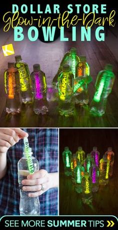 glow in the dark bowling bottles with text overlay