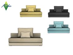 four different types of couches with pillows on each one and the same color scheme