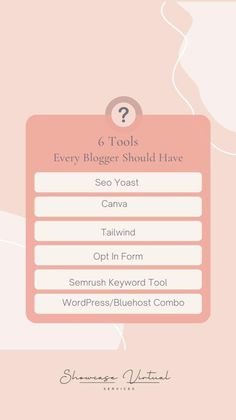 a pink and white background with the words 6 tools every blogger should have on it