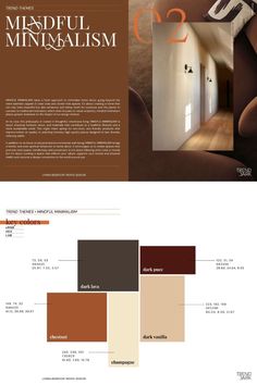 the interior design and color scheme is shown in this brochure, which shows different colors