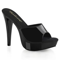 Fabulicious By Pleaser Shoes Cocktail-501 Black Patent 5" (12.7cm) Heel 1" (2.5cm) Platform Slide Ctail501/B/M Brand New In Box Multiple Sizes Available Perfect For Summer Shoes, Going Out, Clubwear, Dancing, Dancers, Elegant Attire, Black Tie Events, Weddings, Homecoming Heels, Grunge Y2k Style, Cosplay Costume, Lovers Of Dollskill And Hot Topic, Or Even For A Festival Set And Rave Outfit If You Can Handle The Height #Nwt #Womens #Goth #Alternative #Fashion Alternative Shoes, Single Sole Heels, Festival Shoes, Striped Shoes, Punk Boots, Light Up Shoes, Gogo Boots, Shoe Inserts, Cosplay Shoes